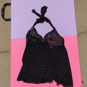 Elegant Black Lace Chemise and Thong Set